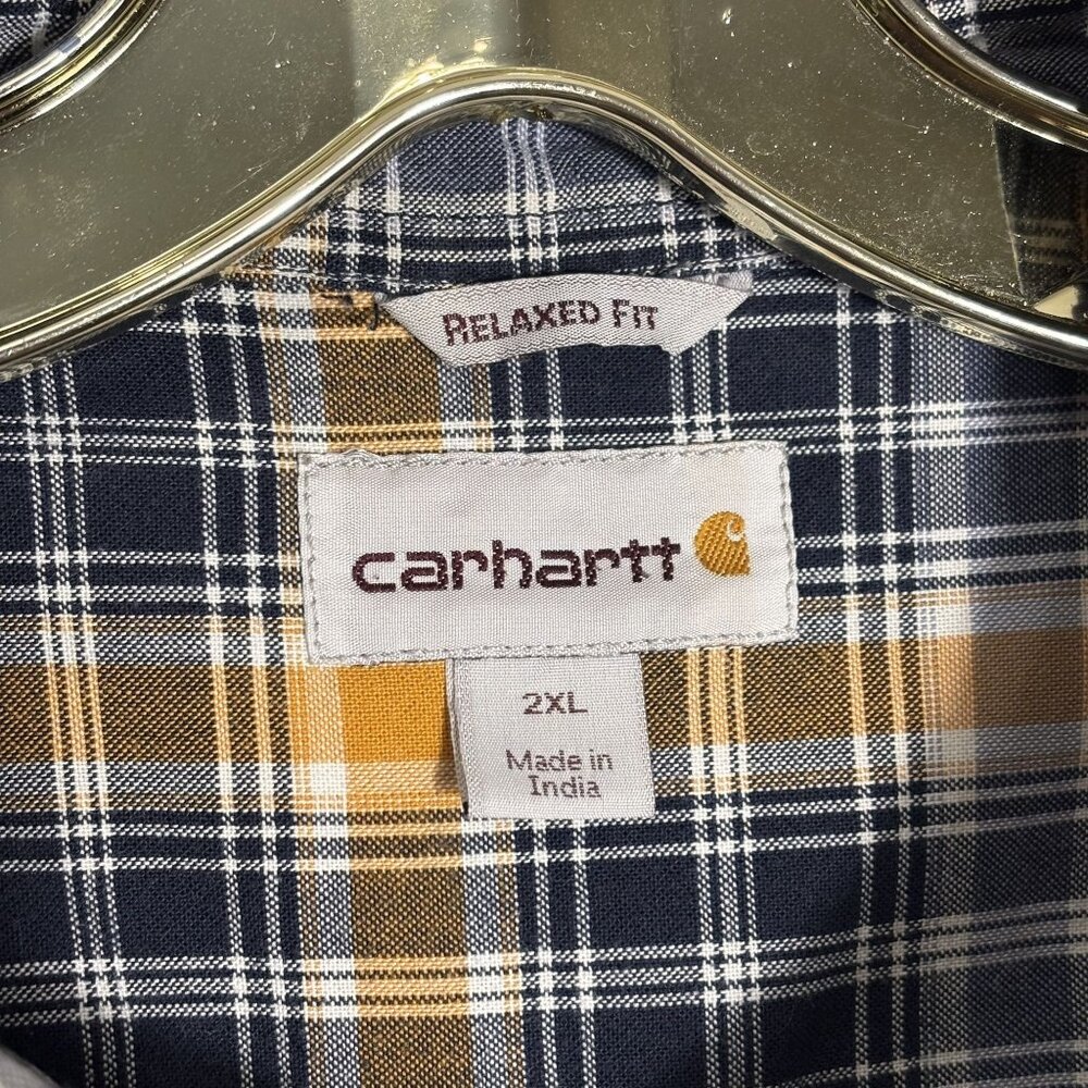 Carhartt Mens Relaxed Fit Plaid Button-Up Short Sleeve Shirt 2XL 100% Cotton - Picture 2 of 8